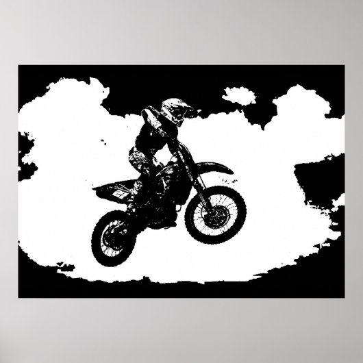 Zwarte witte Pop Art Motocross Motorcyle Sport Poster (Voorkant)