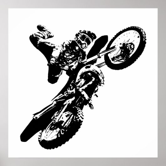 Zwarte witte Pop Art Motocross Motorcyle Sport Poster (Voorkant)