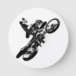 Zwarte witte Pop Art Motocross Motorcyle Sport Ronde Klok