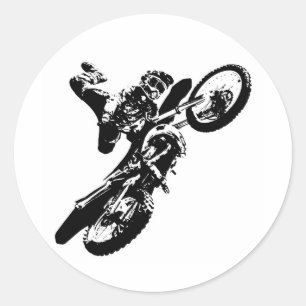 Zwarte witte Pop Art Motocross Motorcyle Sport Ronde Sticker