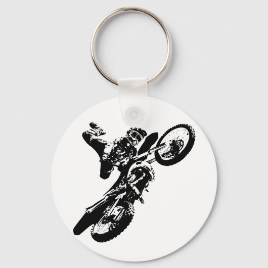 Zwarte witte Pop Art Motocross Motorcyle Sport Sleutelhanger (Voorkant)