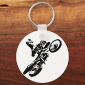Zwarte witte Pop Art Motocross Motorcyle Sport Sleutelhanger (Voorkant)