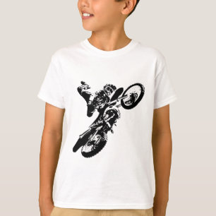 Zwarte witte Pop Art Motocross Motorcyle Sport T-shirt