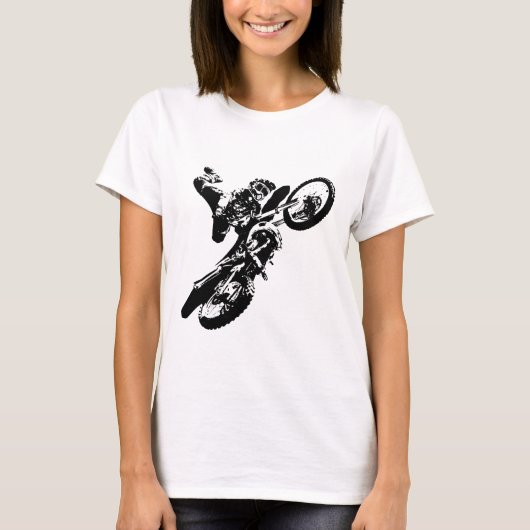 Zwarte witte Pop Art Motocross Motorcyle Sport T-shirt (Voorkant)