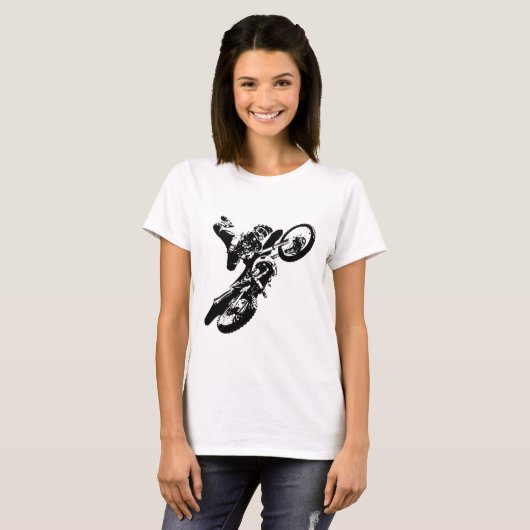Zwarte witte Pop Art Motocross Motorcyle Sport T-shirt (Voorkant volledig)