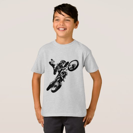 Zwarte witte Pop Art Motocross Motorcyle Sport T-shirt (Voorkant volledig)