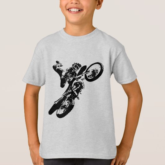 Zwarte witte Pop Art Motocross Motorcyle Sport T-shirt (Voorkant)