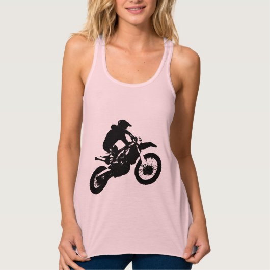 Zwarte witte Pop Art Motocross Motorcyle Sport Tanktop (Voorkant)