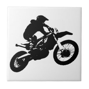 Zwarte witte Pop Art Motocross Motorcyle Sport Tegeltje