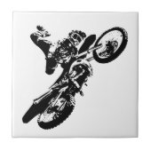 Zwarte witte Pop Art Motocross Motorcyle Sport Tegeltje (Voorkant)
