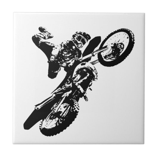 Zwarte witte Pop Art Motocross Motorcyle Sport Tegeltje (Voorkant)