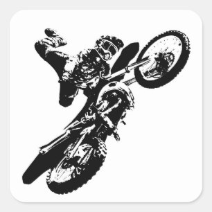 Zwarte witte Pop Art Motocross Motorcyle Sport Vierkante Sticker