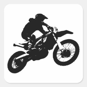 Zwarte witte Pop Art Motocross Motorcyle Sport Vierkante Sticker