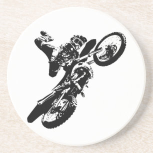 Zwarte witte Pop Art Motocross Motorcyle Sport Zandsteen Onderzetter