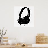Zwarte witte Pop Art Style Headphone Poster (Keuken)