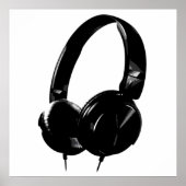Zwarte witte Pop Art Style Headphone Poster (Voorkant)