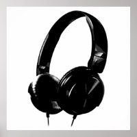 Zwarte witte Pop Art Style Headphone