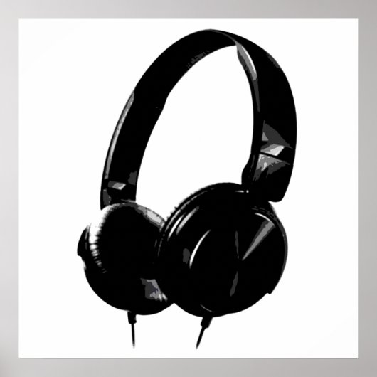 Zwarte witte Pop Art Style Headphone Poster (Voorkant)