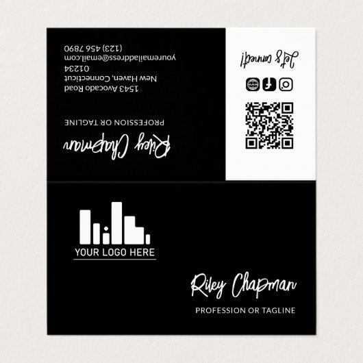 Zwarte witte QR-code Foto Sociale media pictogramm Visitekaartje (Buitenkant ongevouwen)