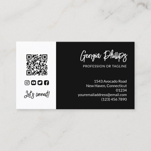 Zwarte witte QR-code Foto Sociale media pictogramm Visitekaartje (Voorkant)