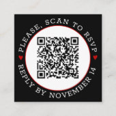 Zwarte witte QR-code RSVP grens rode harten bruilo Informatiekaartje (Voorkant)