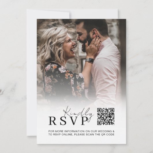 Zwarte witte QR-code RSVP minimalistische fotobrui Kaart (Achterkant)