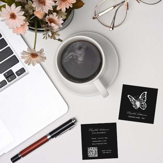 Zwarte witte QR-code vlinder Vierkante Visitekaartje