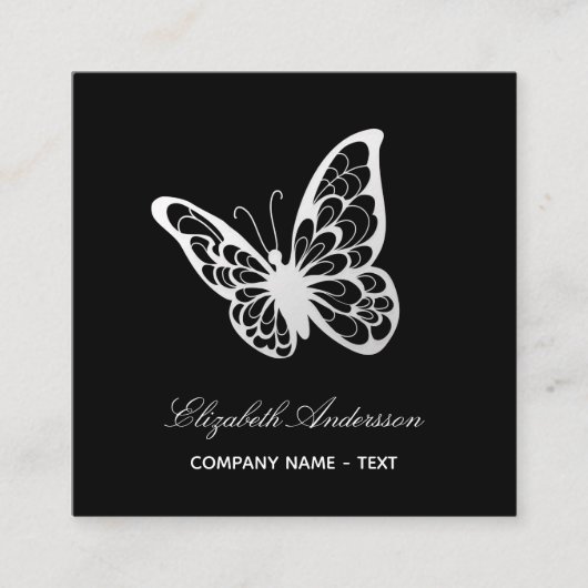 Zwarte witte QR-code vlinder Vierkante Visitekaartje (Voorkant)