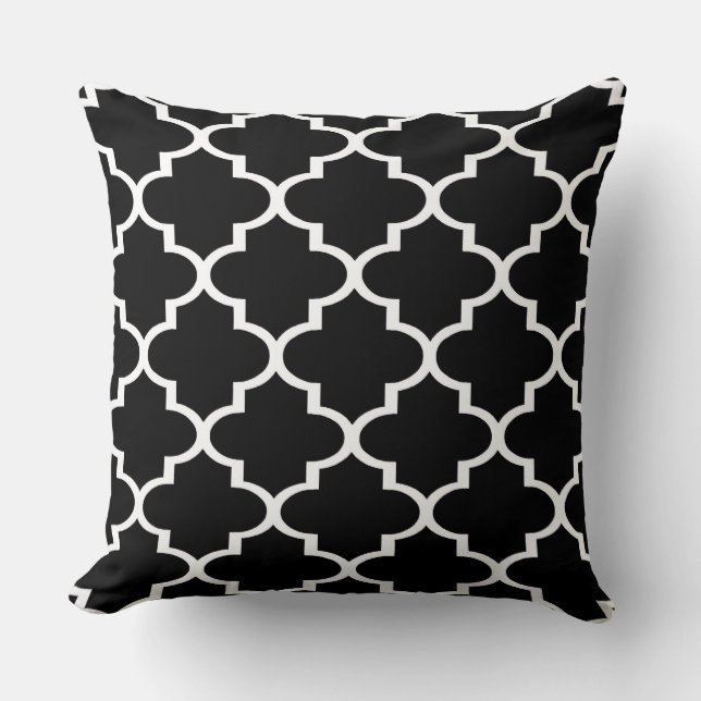 Zwarte witte Quatrefoil Lattice Pillow Kussen (Voorkant)