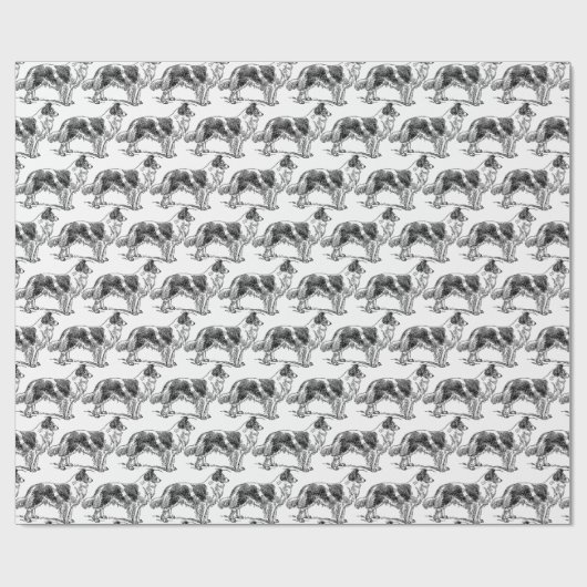  zwarte witte rand Collie Dog Cadeaupapier (Vlak)
