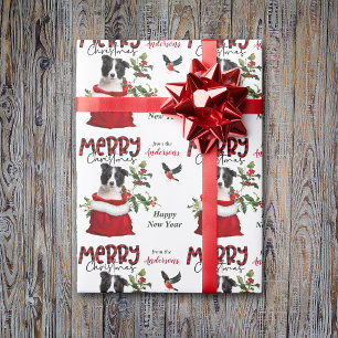 Zwarte witte rand Collie Puppy kerstcadeau Cadeaupapier