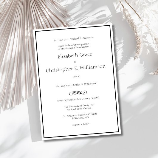 Zwarte witte rand Minimale moderne formele bruilof Kaart