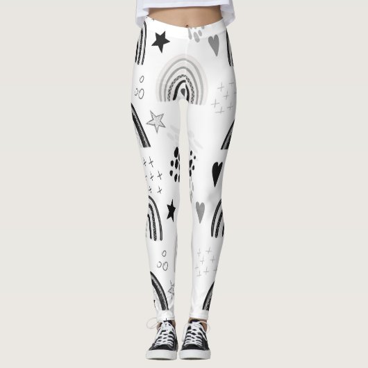 Zwarte witte regenboog minimale leggings (Voorkant)