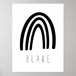Zwarte/Witte regenboog Naam Nursery Decor Poster