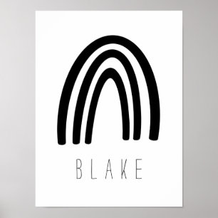 Zwarte/Witte regenboog Naam Nursery Decor Poster