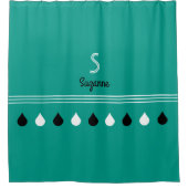 zwarte/witte regendruppels met aangepast monogram douchegordijn (Voorkant)