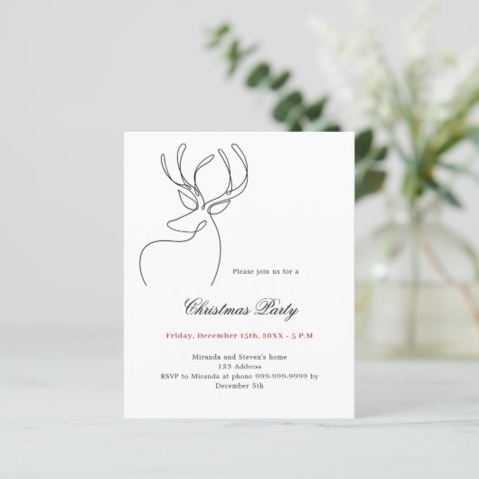 Zwarte witte rendieren Kerstfeest uitnodiging (Staand voorkant)