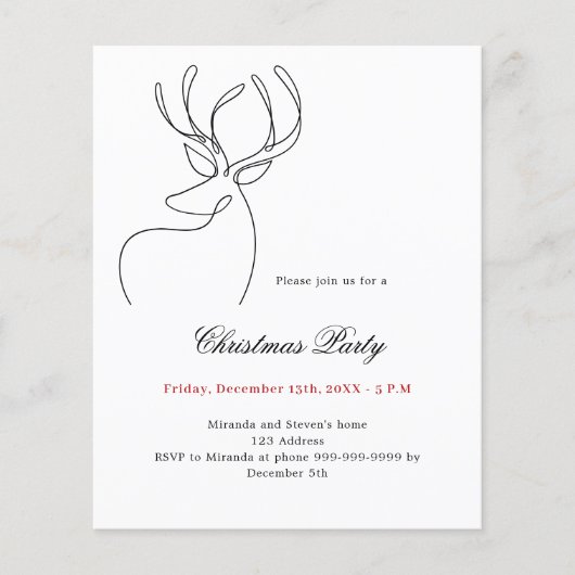 Zwarte witte rendieren Kerstfeest uitnodiging (Voorkant)