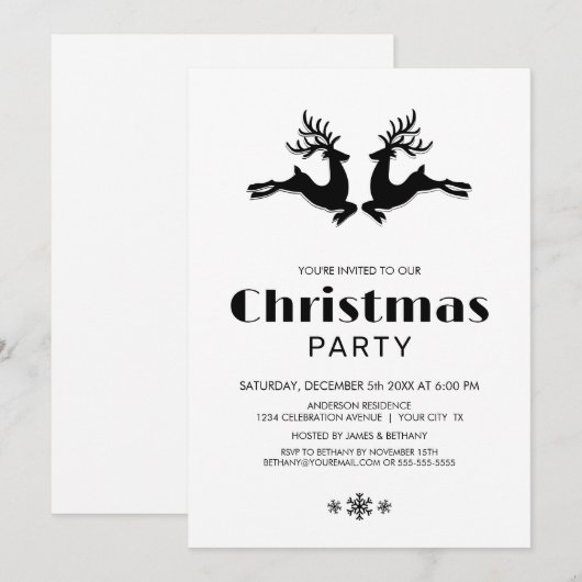 Zwarte witte rendierkerstfeestdag kaart (Voorkant / Achterkant)