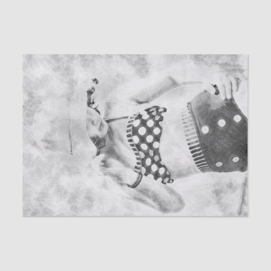  zwarte witte retro Girl Polka Dot Bikini Tissuepapier (Voorkant)