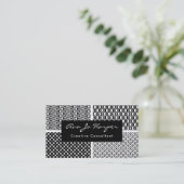 Zwarte & Witte Retro Patronen x Vier: Pret & Funky Visitekaartje (Staand voorkant)