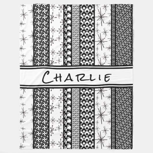 Zwarte & Witte Retro Strepen 1 van het Patroon Fleece Deken (Voorkant)