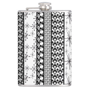 Zwarte & Witte Retro Strepen 1 van het Patroon Heupfles