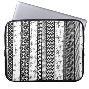 Zwarte & Witte Retro Strepen 1 van het Patroon Laptop Sleeve