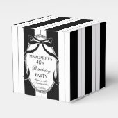 Zwarte witte retro strepen verjaardag gunsten aang bedankdoosjes (Voorkant Zijde)