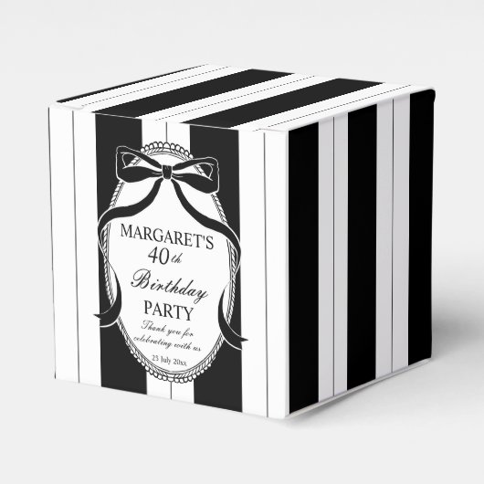 Zwarte witte retro strepen verjaardag gunsten aang bedankdoosjes (Voorkant Zijde)