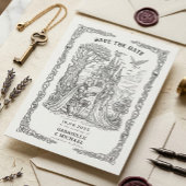 Zwarte Witte Ridder Bruid Kasteel Gotische Bruilof Save The Date