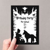 Zwarte witte rijmotorkap Wolf Bomen Verjaardag Acryl Uitnodigingen (Insitu (Draagbaar))