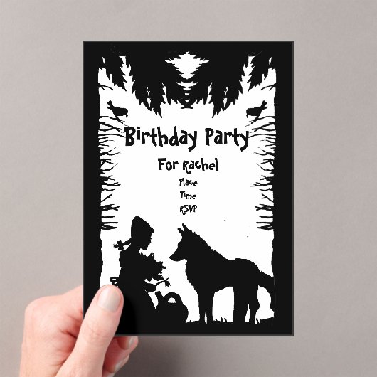 Zwarte witte rijmotorkap Wolf Bomen Verjaardag Acryl Uitnodigingen (Insitu (Draagbaar))