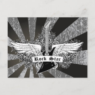 Zwarte witte rockster, elektrische gitaarvleugels briefkaart